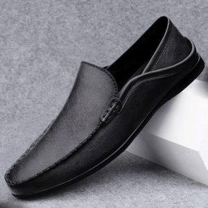 Giày lười da bò nam cao cấp, đế cao su đúc 3 màu đen, xanh, vàng  giày đi ôm, êm, nhẹ GD33